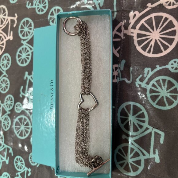 Tiffany & Co. 925 Sterling silver open heart 7.25 inch multi chain bracelet. - Picture 1 of 4